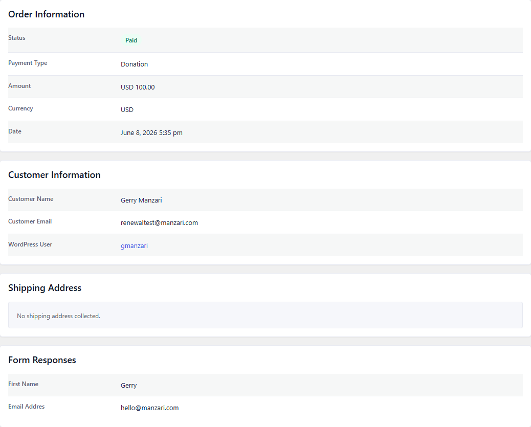 PayPress order detail view